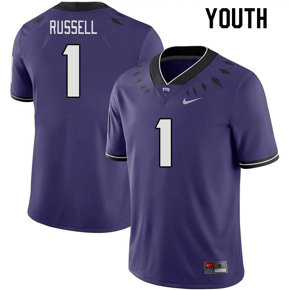 Youth #1 Cordale Russell TCU Horned Frogs 2023 College Footbal Jerseys Stitched-Purple